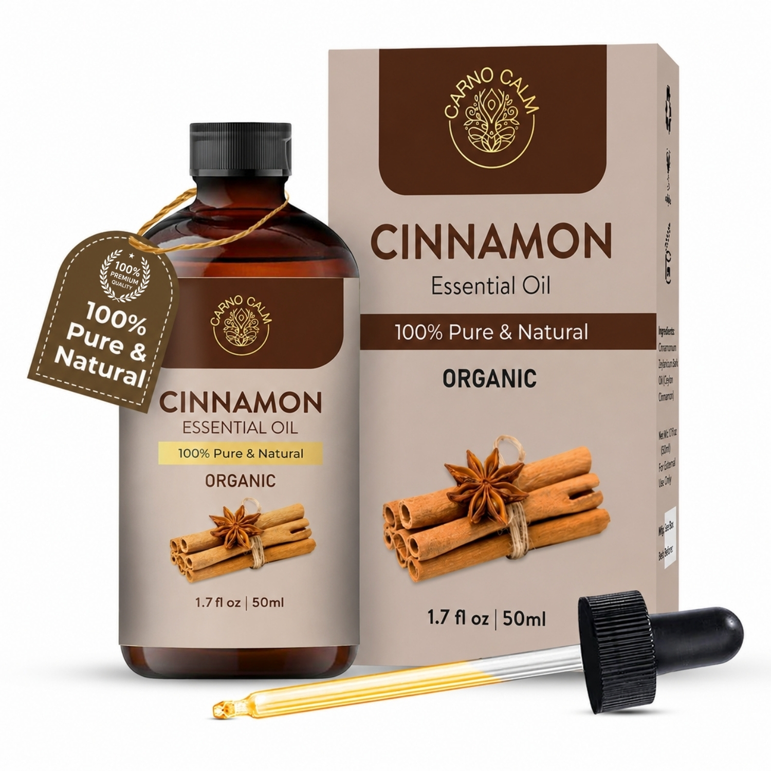 Carno Calm Organic Cinnamon Essential Oil 50 ml, 100% Pure Steam Distilled - Image 2