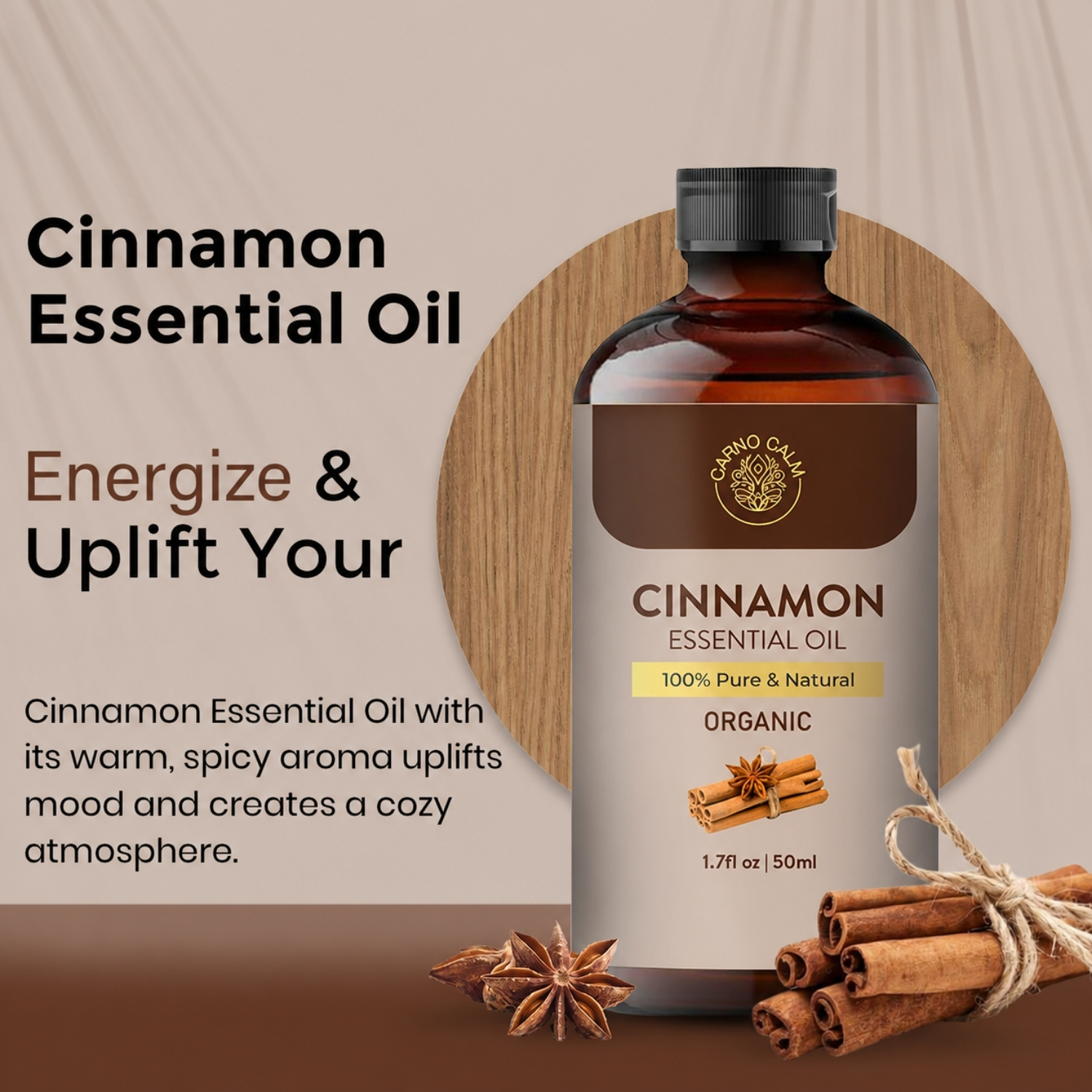 Carno Calm Organic Cinnamon Essential Oil 50 ml, 100% Pure Steam Distilled - Image 3