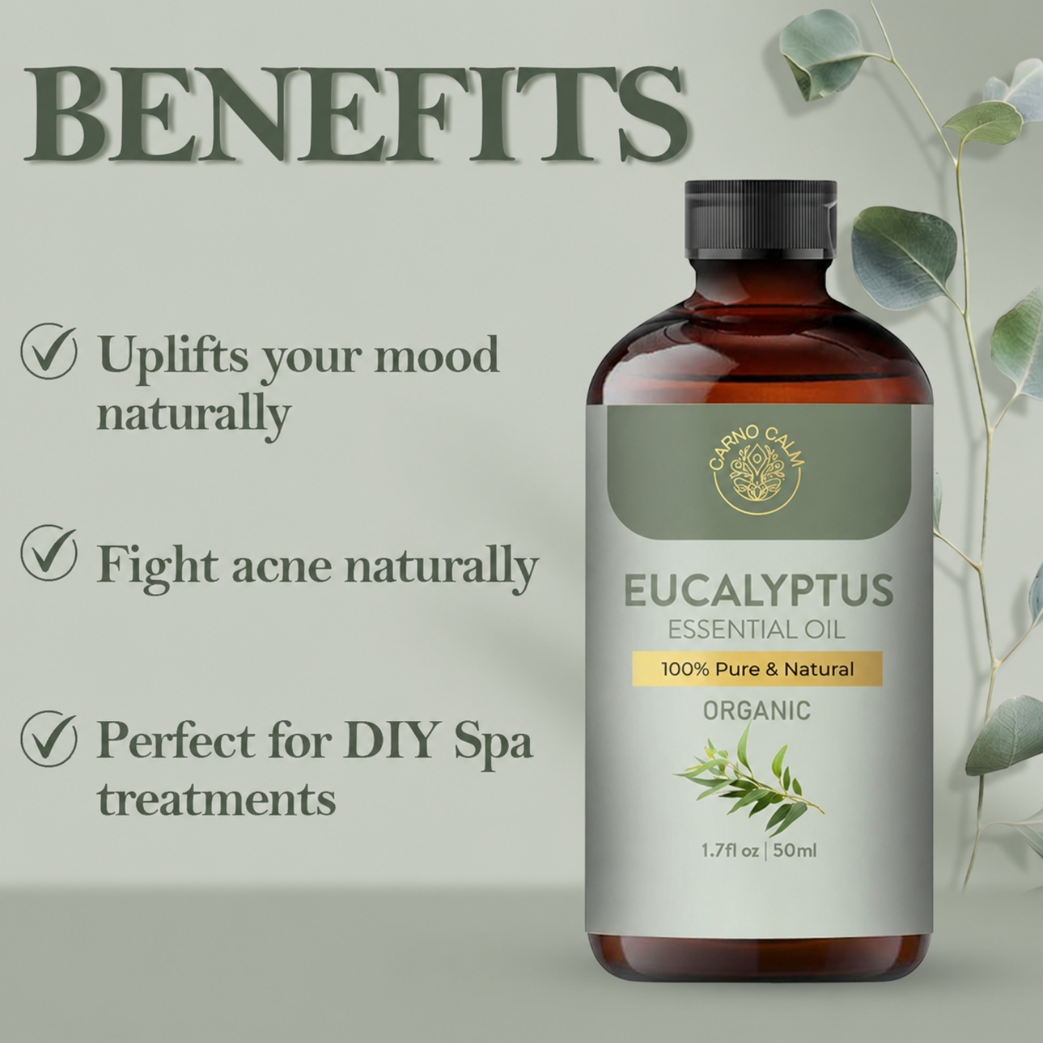 Carno Calm Organic Eucalyptus Essential Oil 50ml, 1.7 fl oz - Image 3