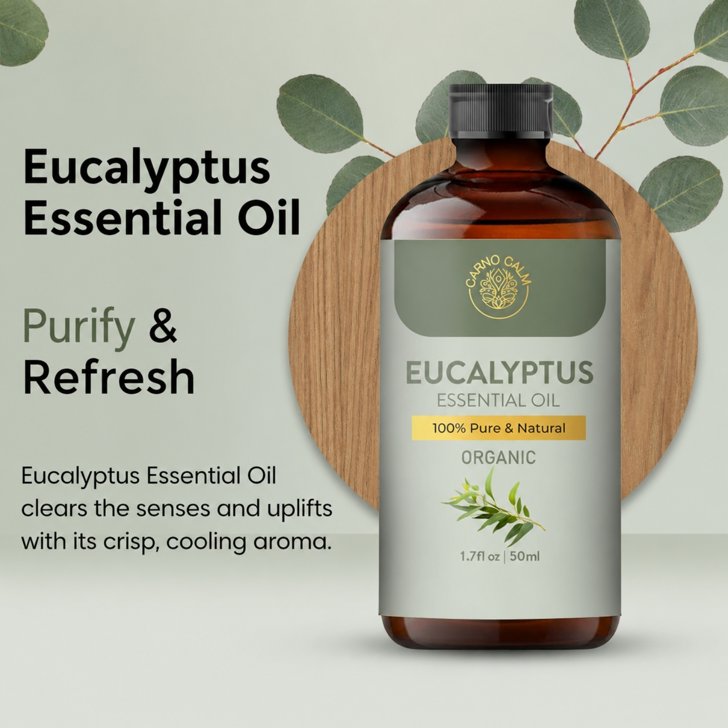 Carno Calm Organic Eucalyptus Essential Oil 50ml, 1.7 fl oz - Image 4