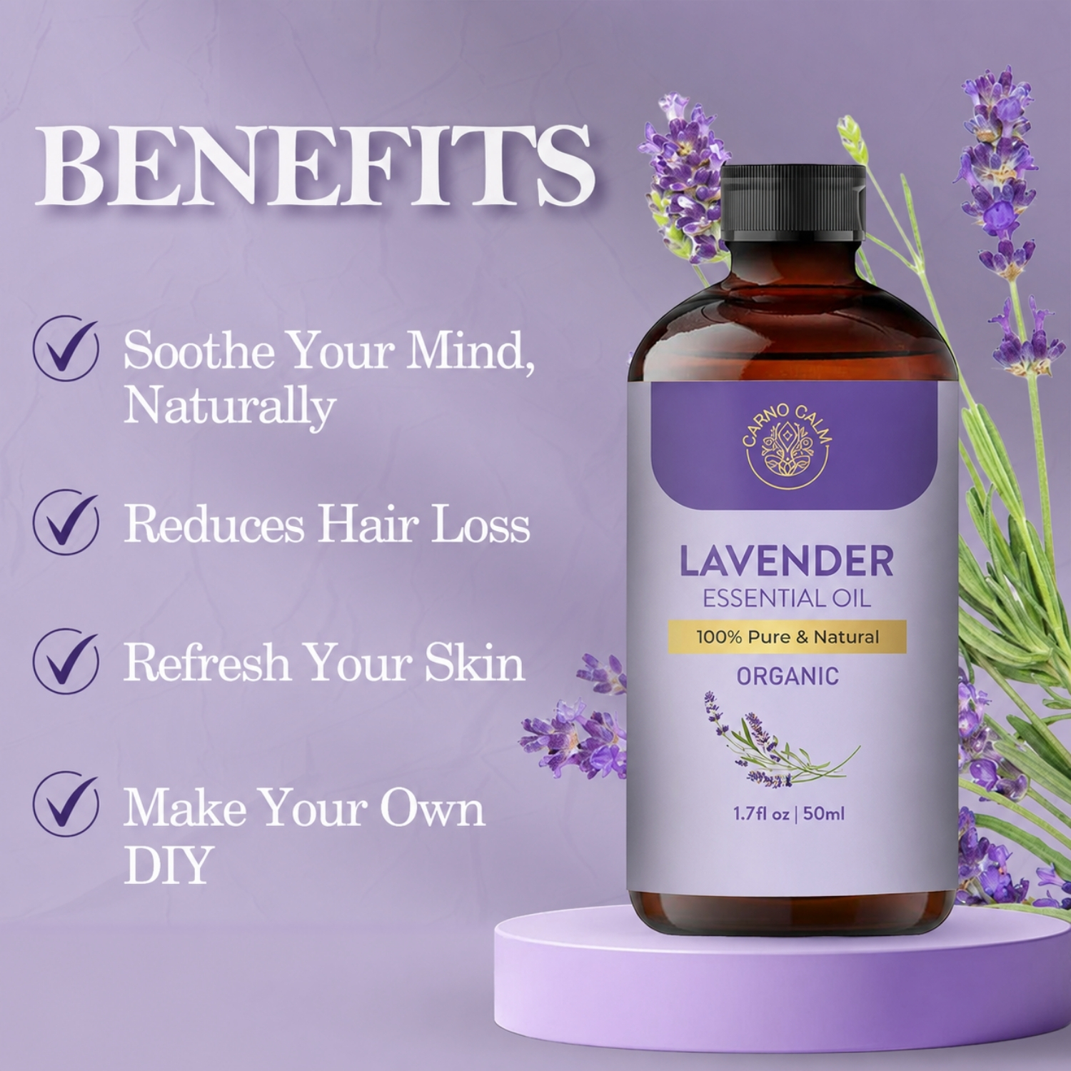Carno Calm Organic Lavender Essential Oil 50 ml, 1.7 fl oz - Image 3