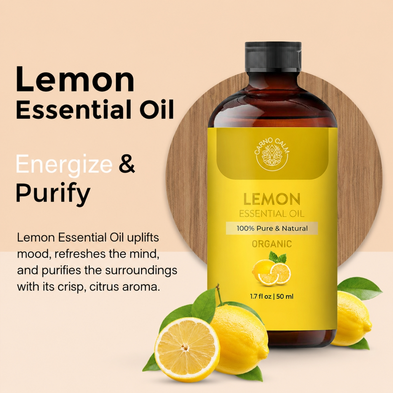 Carno Calm Organic Lemon Essential Oil, 100% Pure, 50 ml - Image 3