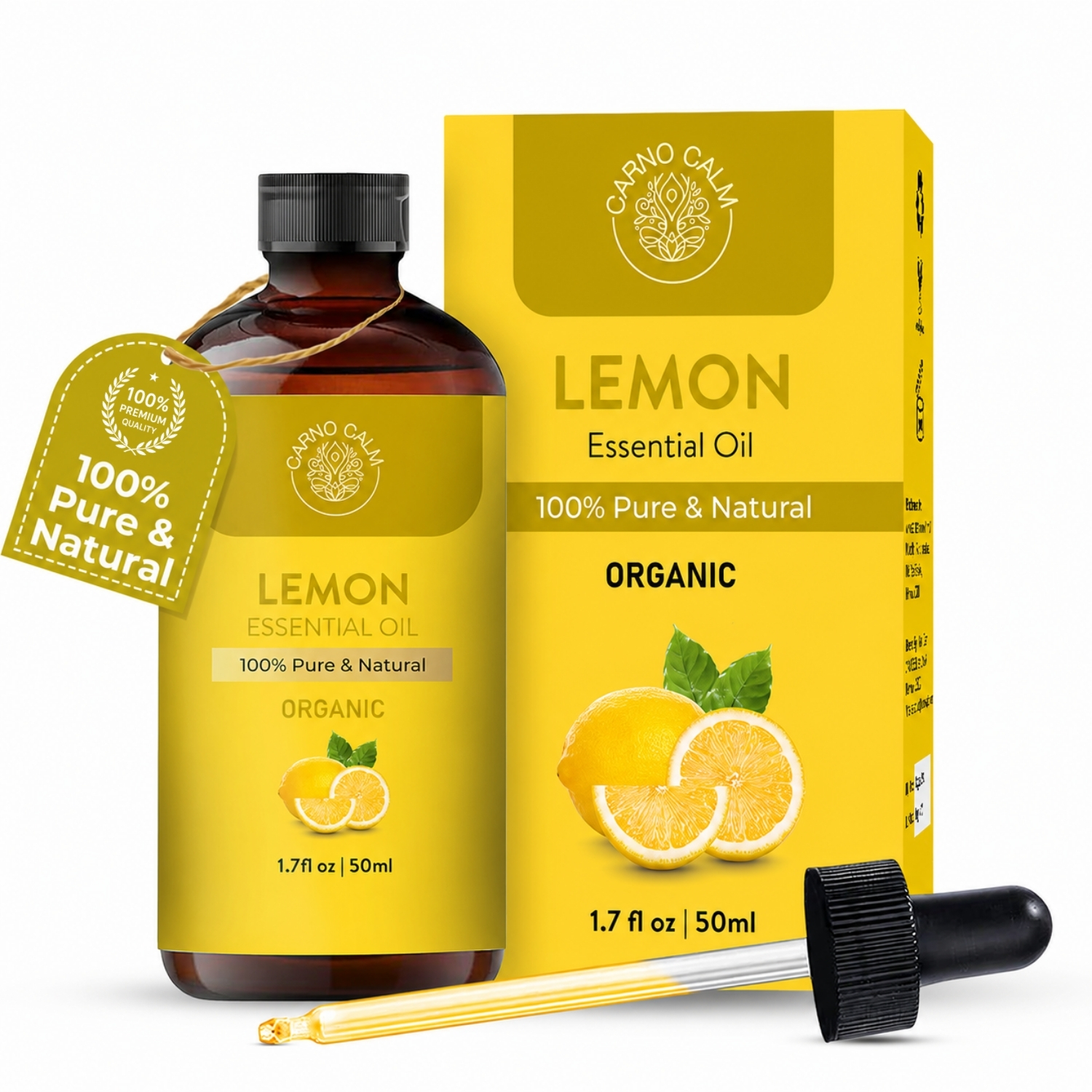 Carno Calm Organic Lemon Essential Oil, 100% Pure, 50 ml - Image 2