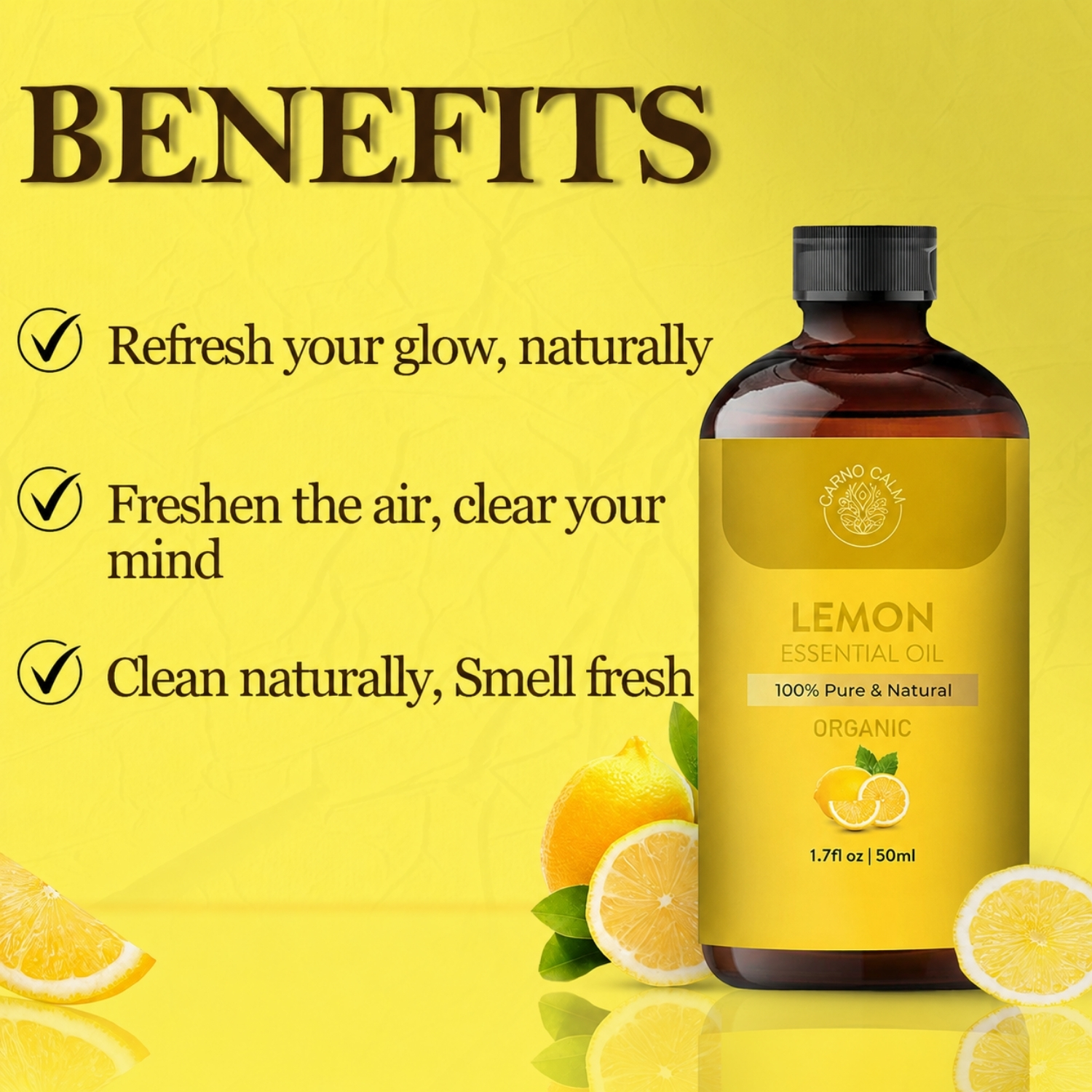 Carno Calm Organic Lemon Essential Oil, 100% Pure, 50 ml - Image 4