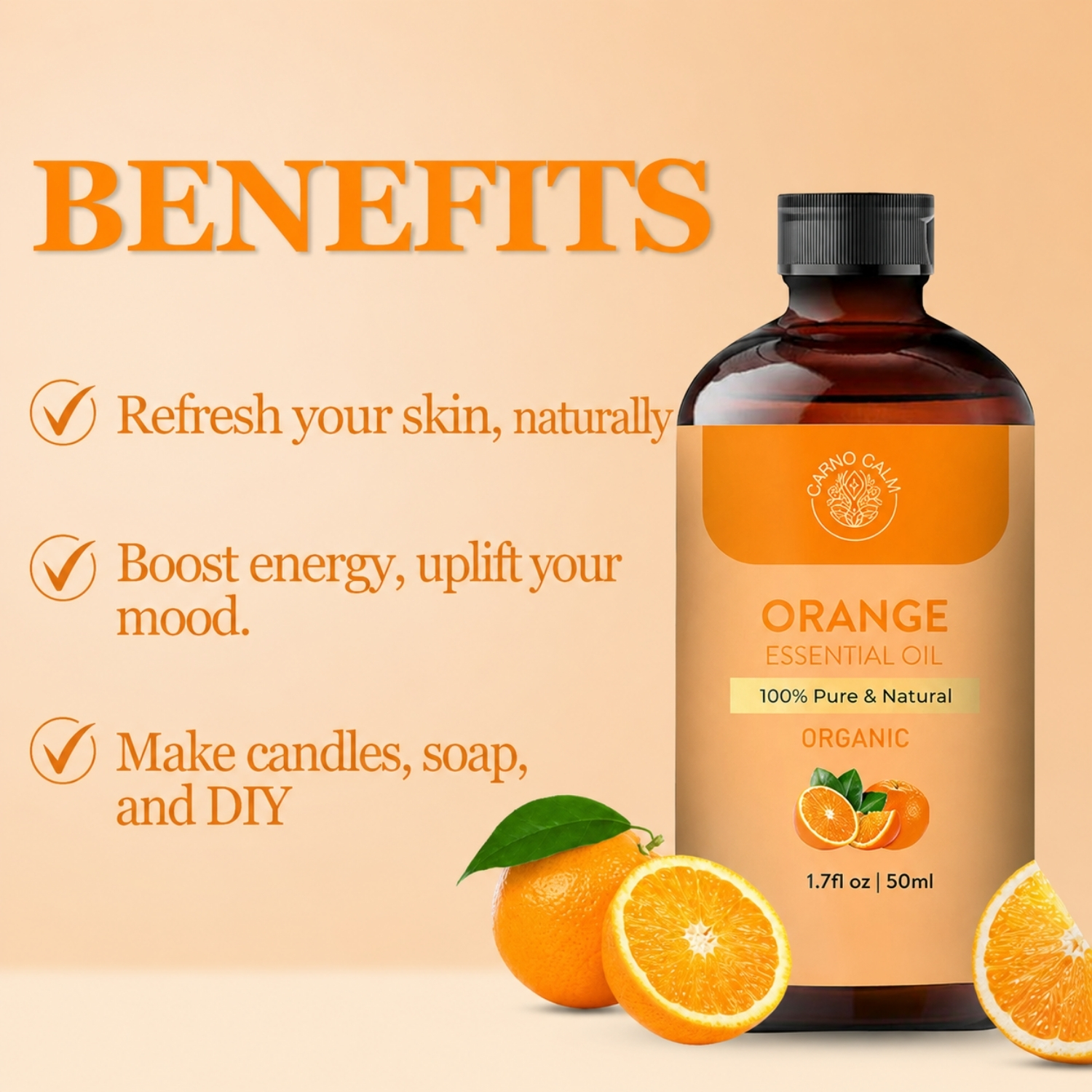 Carno Calm Organic Sweet Orange Essential Oil 50 ml, 100% Pure & Natural - Image 3
