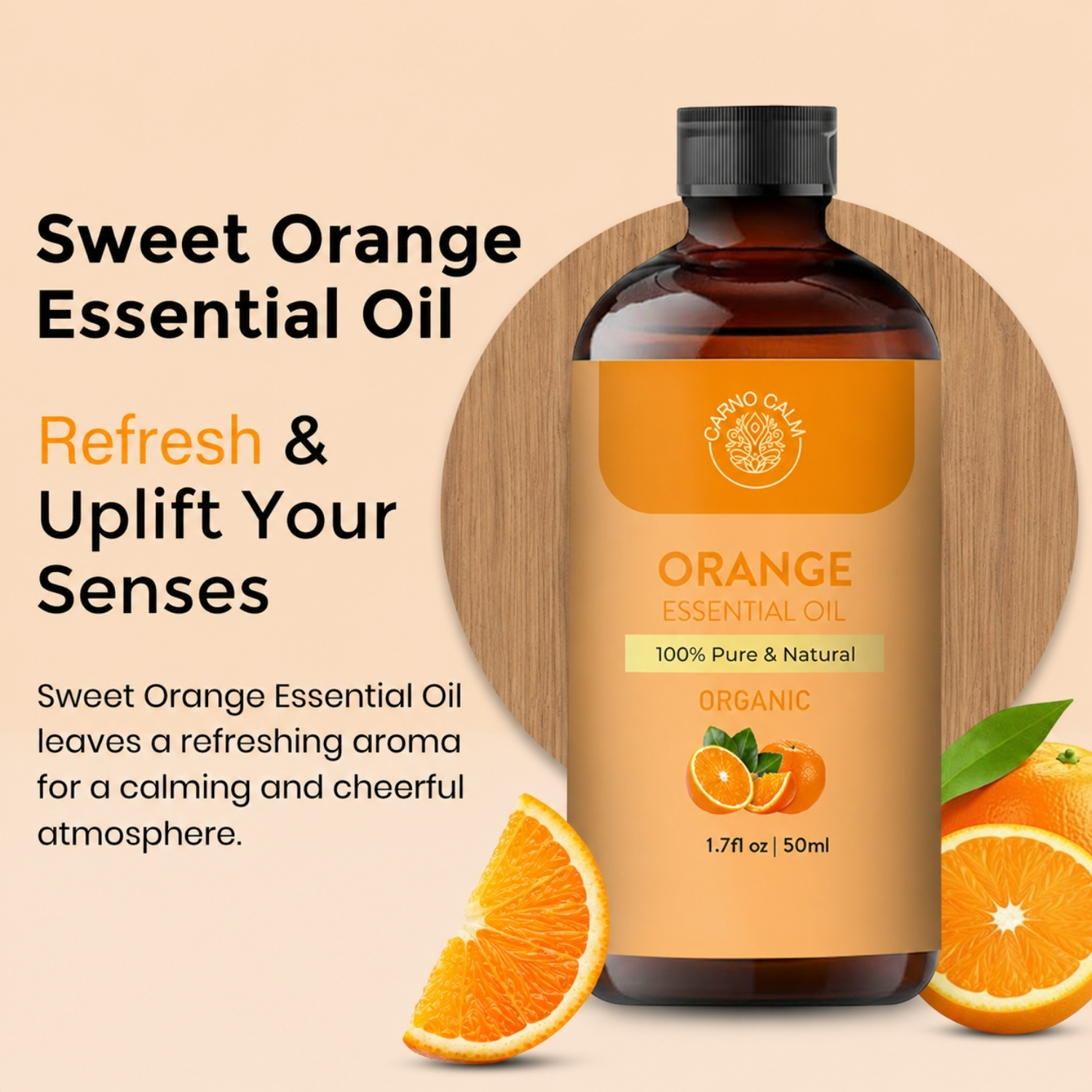 Carno Calm Organic Sweet Orange Essential Oil 50 ml, 100% Pure & Natural - Image 4