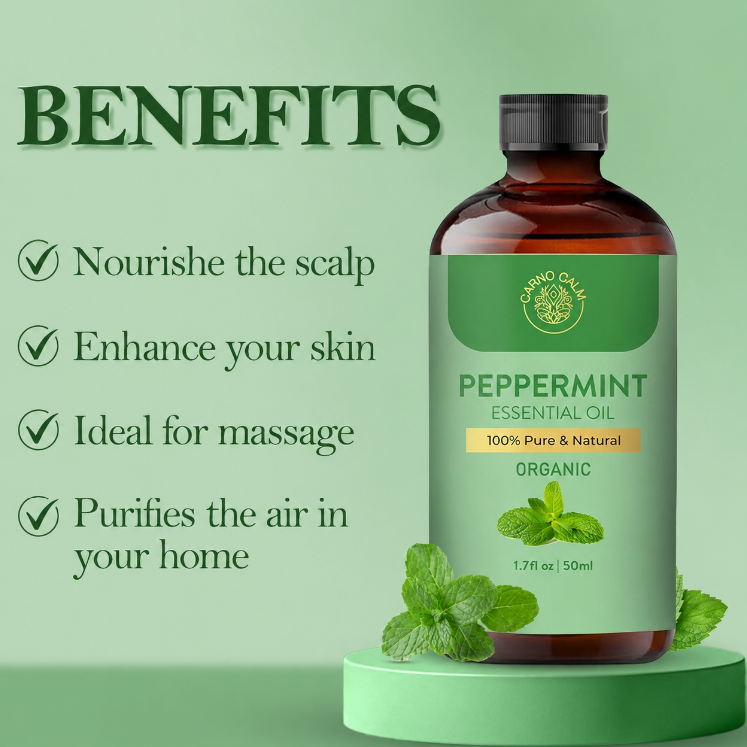 Carno Calm Organic Peppermint Essential Oil 50 ml, 1.7 fl oz - Image 3