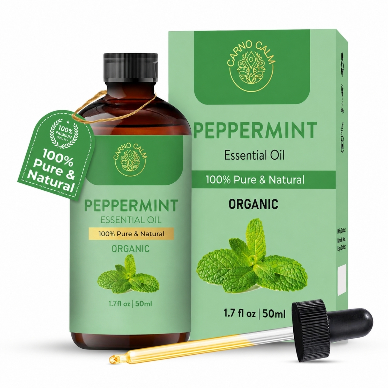 Carno Calm Organic Peppermint Essential Oil 50 ml, 1.7 fl oz - Image 2
