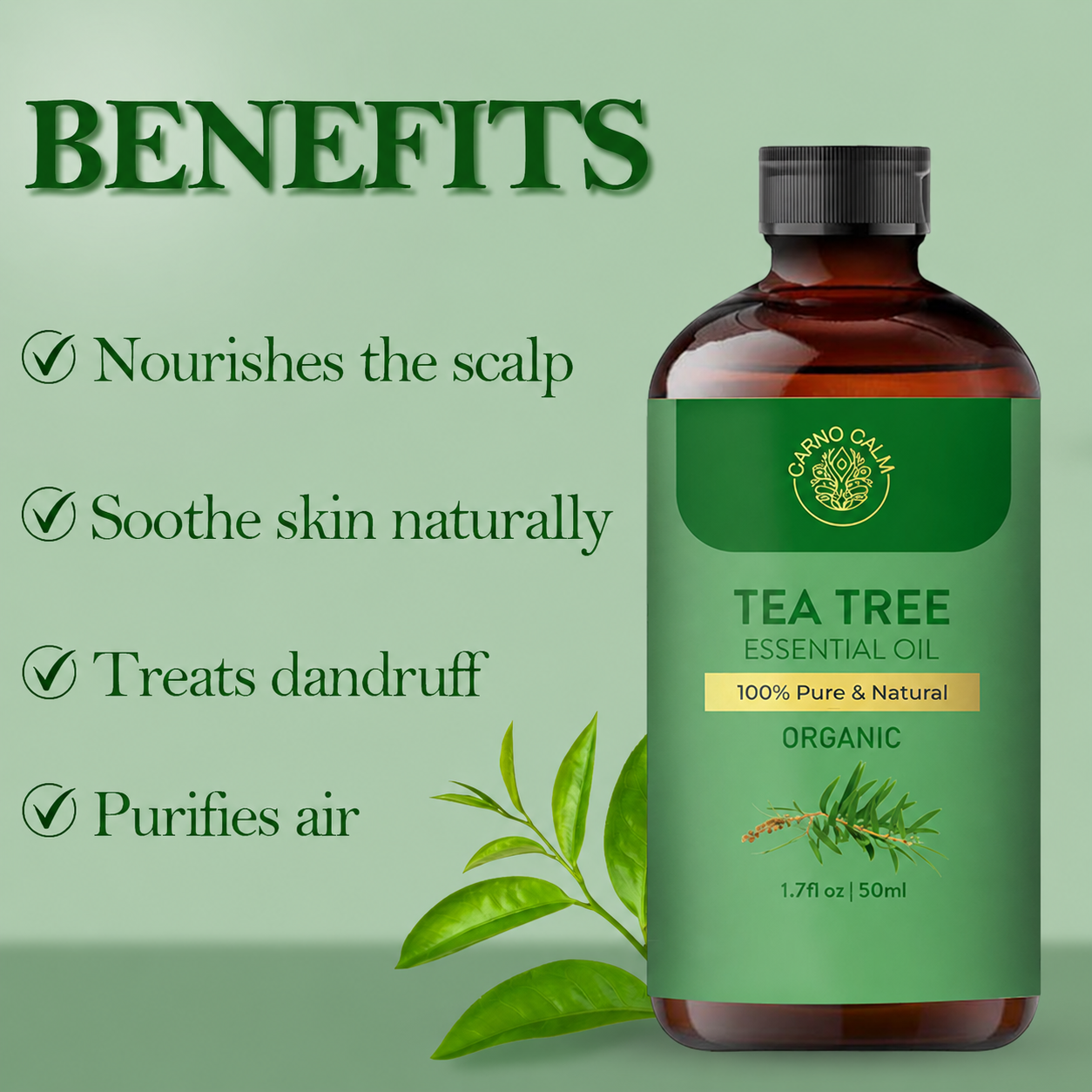 Carno Calm Organic Tea Tree Essential Oil 50 ml, 1.7 fl oz - Image 3